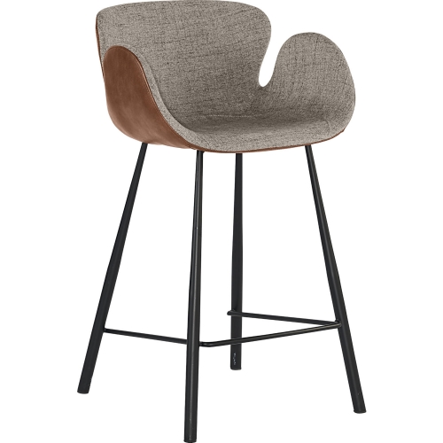 Waldo Counter Stool in Grey Fabric & Brown Leatherette